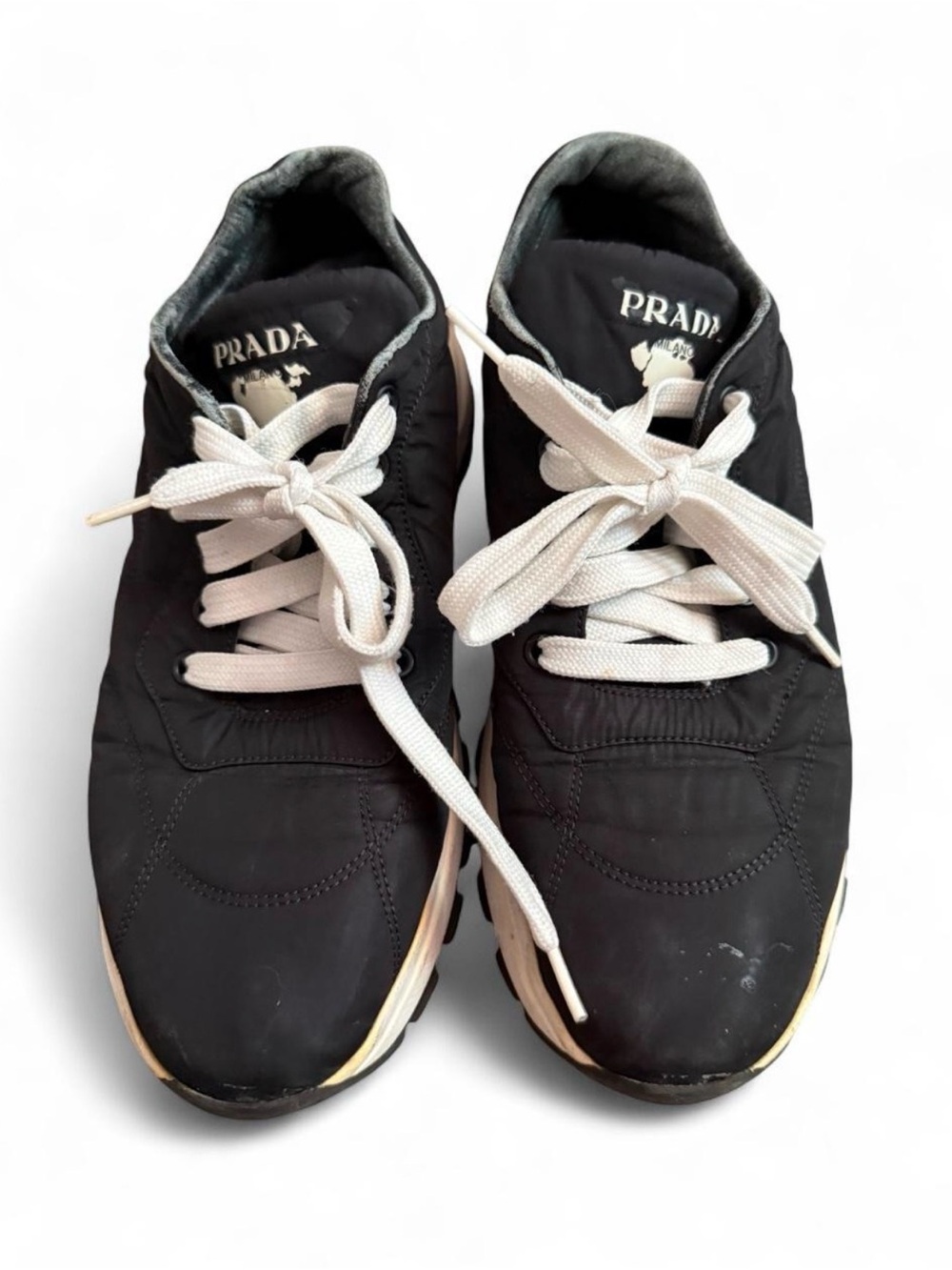 Prada Black Nylon Sneakers with White Laces